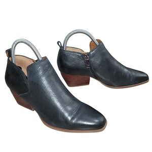 Franco Sarto Black Block Heel Almond Toe Leather Ankle Boots Western Work Sz 6.5